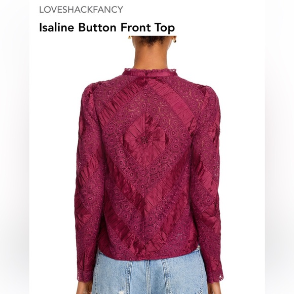 LOVE SHACK FANCY Isaline Button Front Top Size Large in oxblood wine color - Picture 2 of 14